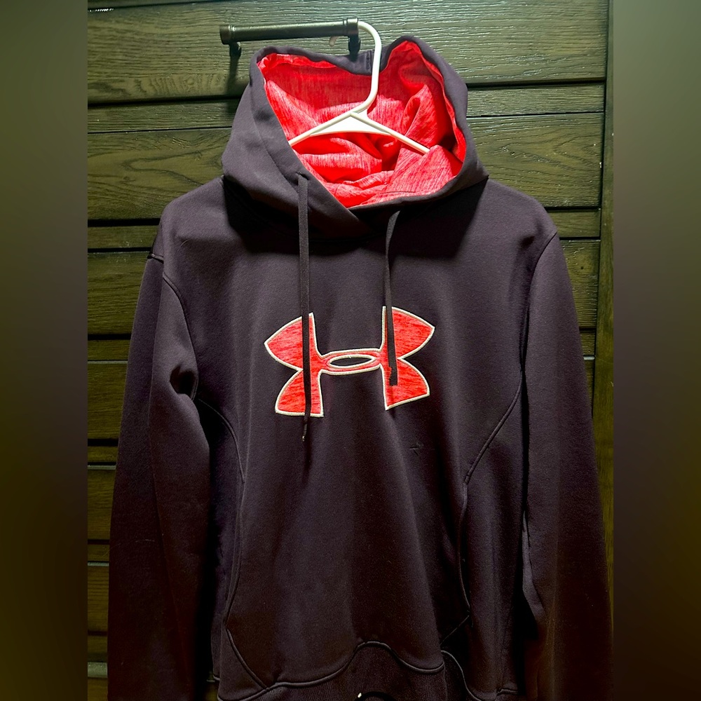 Under Armour hoodie, maroon big logo, size Large